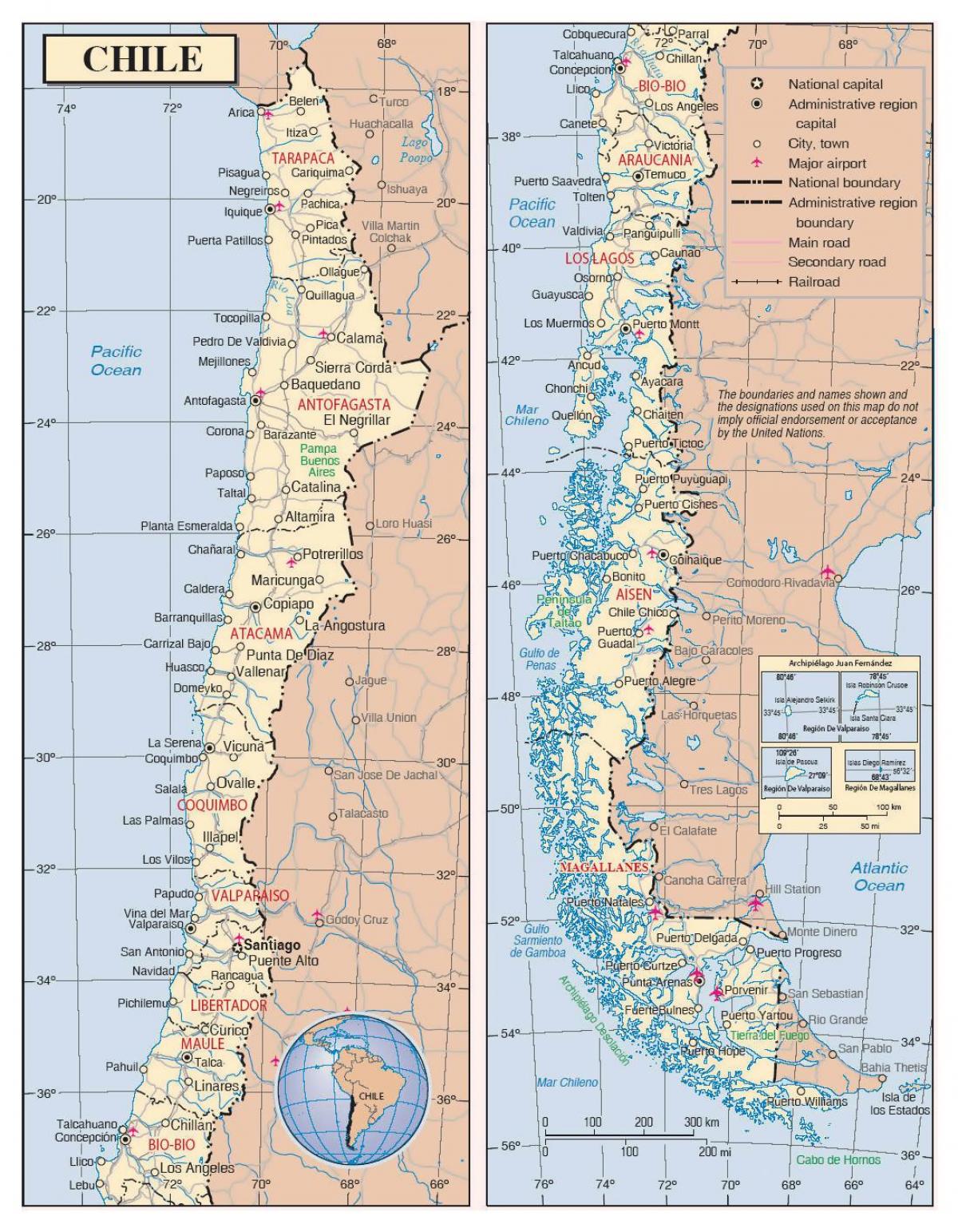 mapa Chile s městy