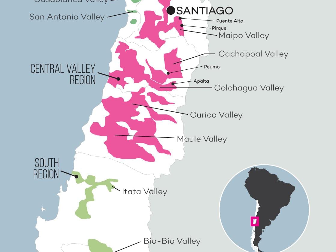 Mapa centrální údolí Chile