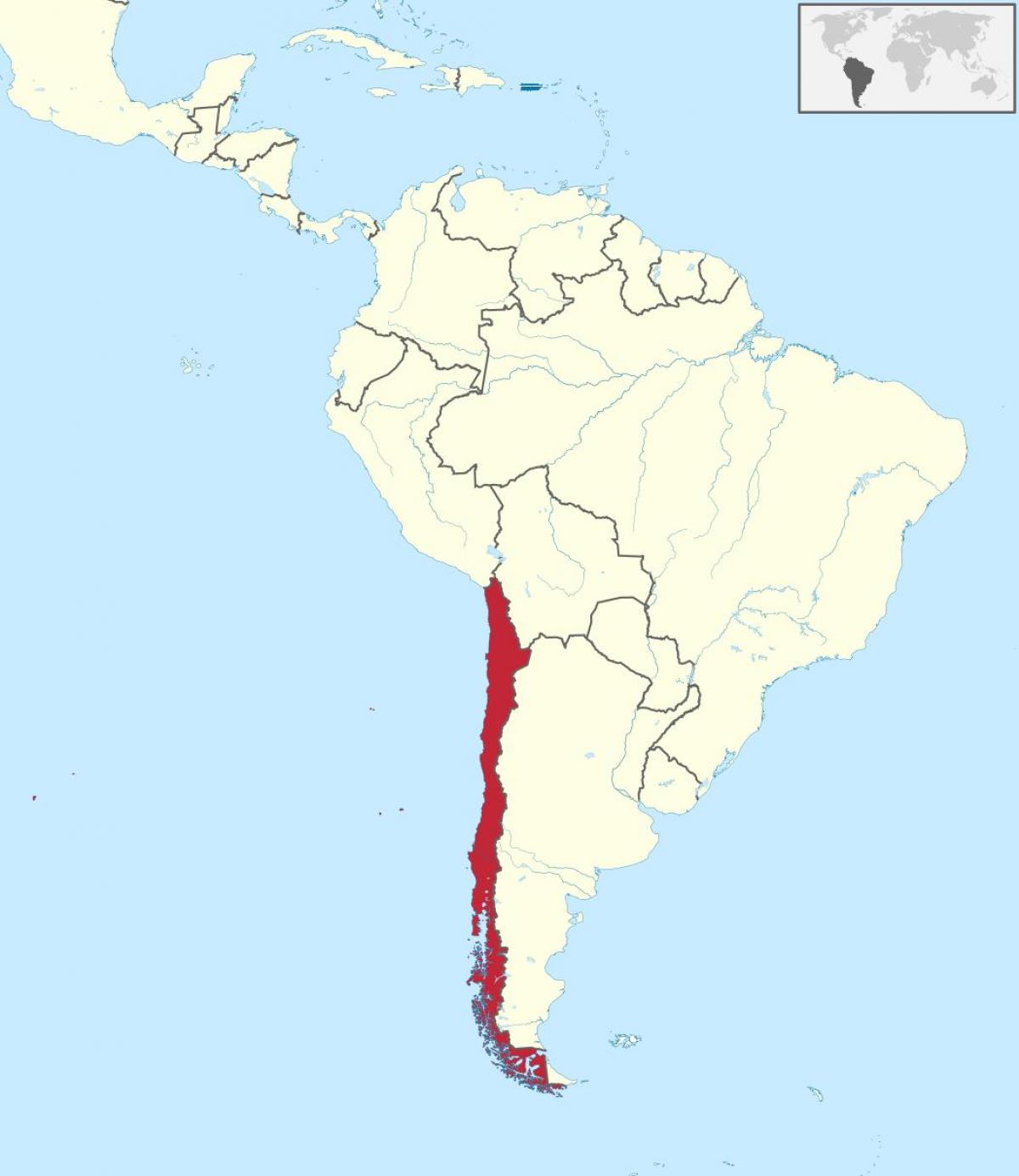 Chile v jižní americe mapě