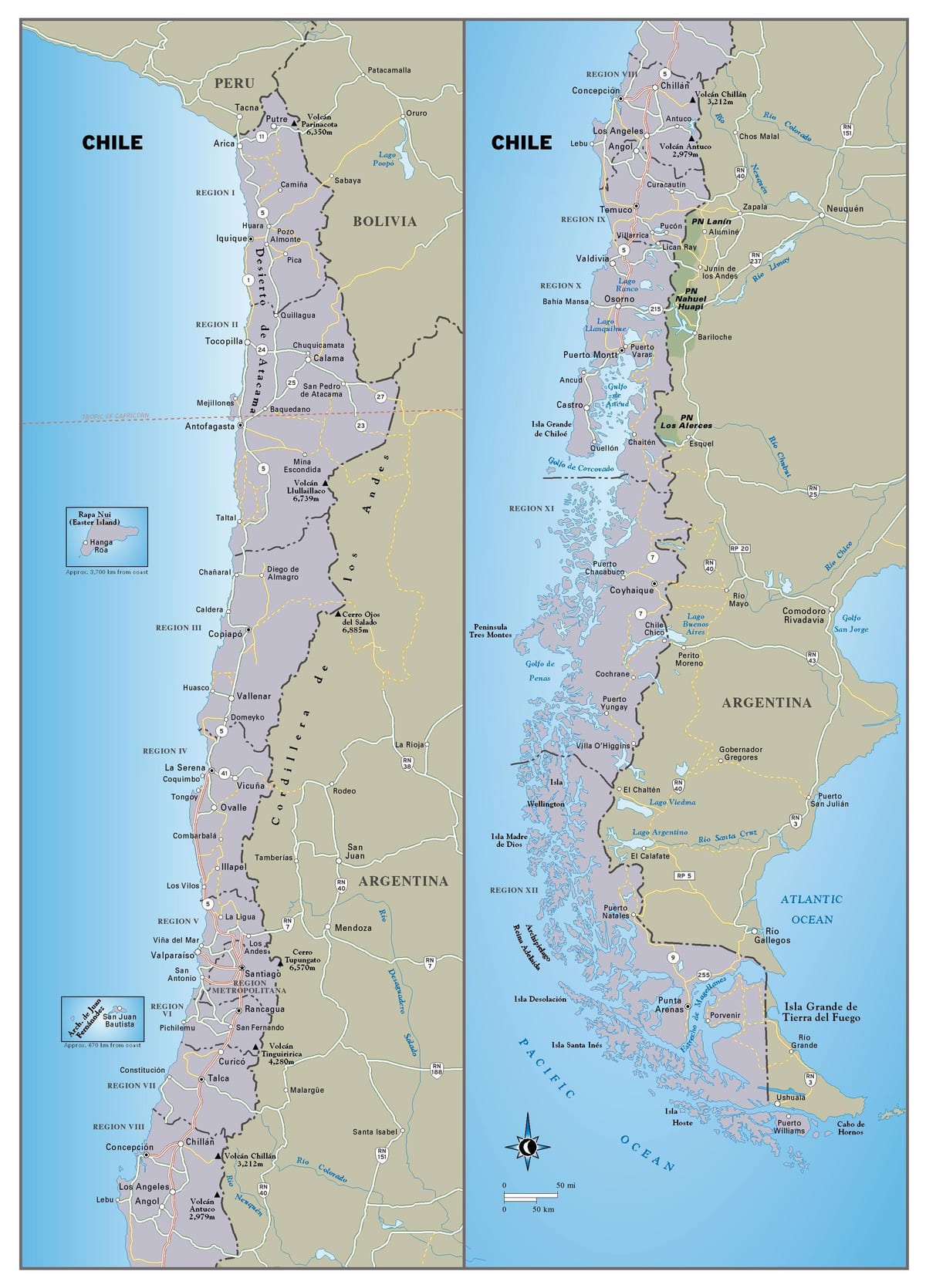 Mapa Chile cestování