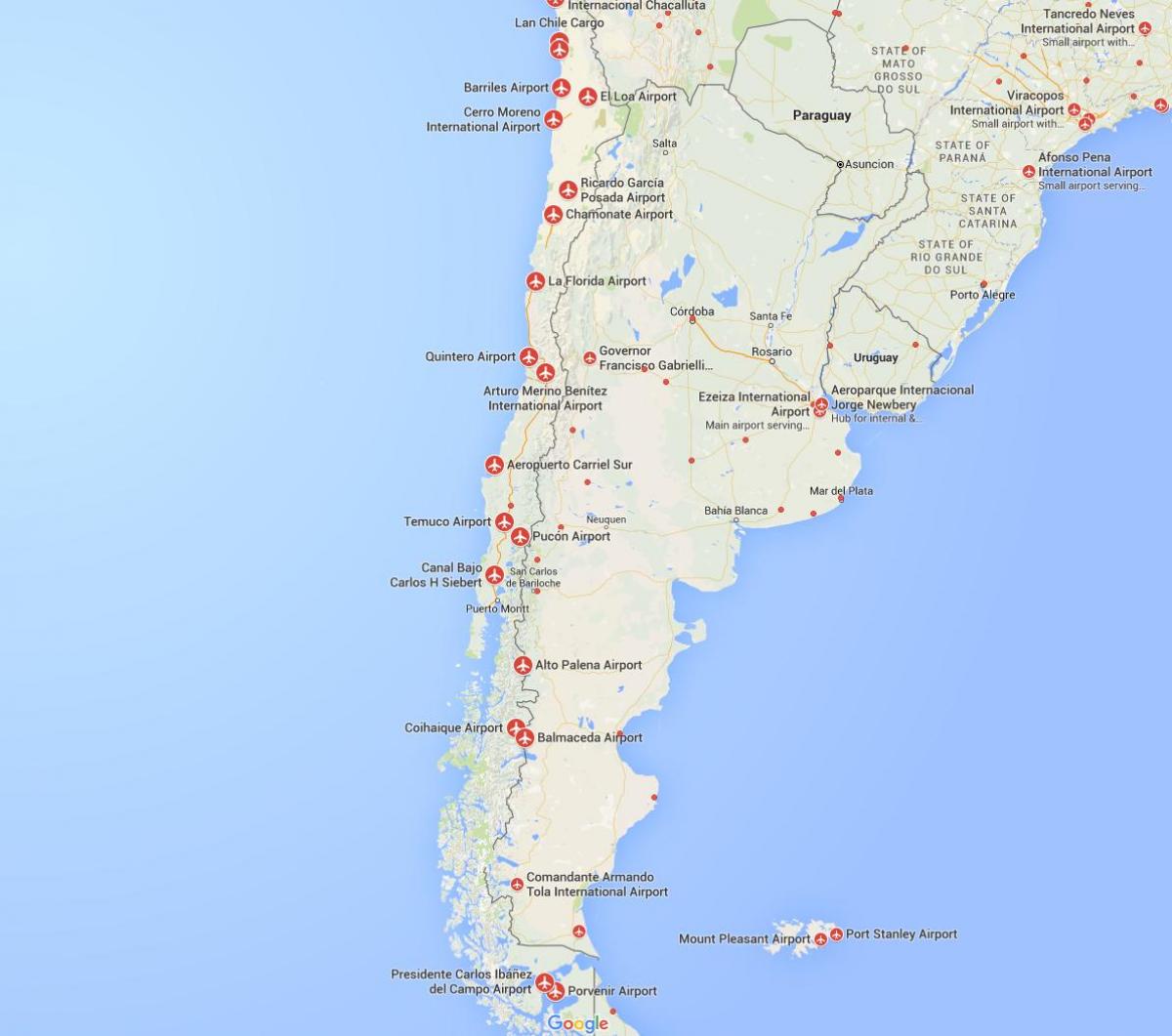 mapa letišť v Chile