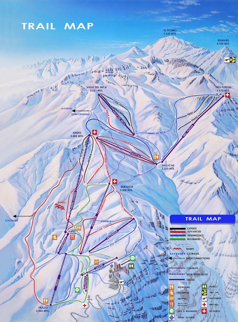 Mapa Chile lyžařských středisek