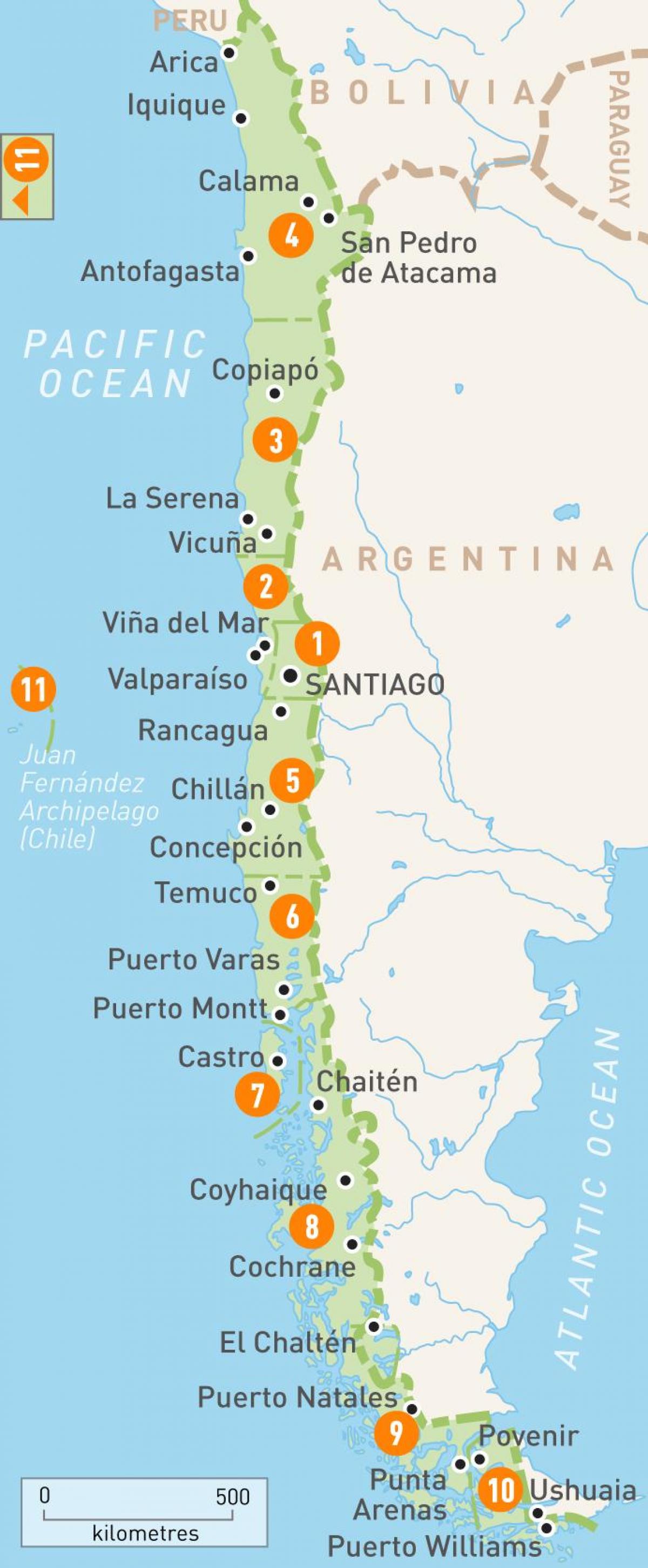 Chile provincií mapě