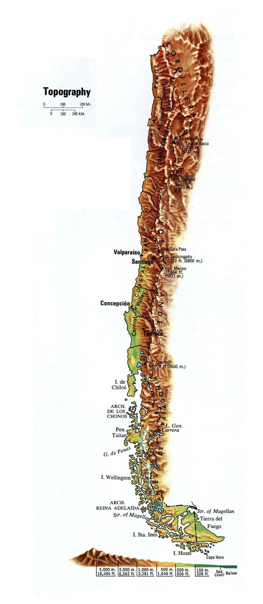 Chile výšková mapa