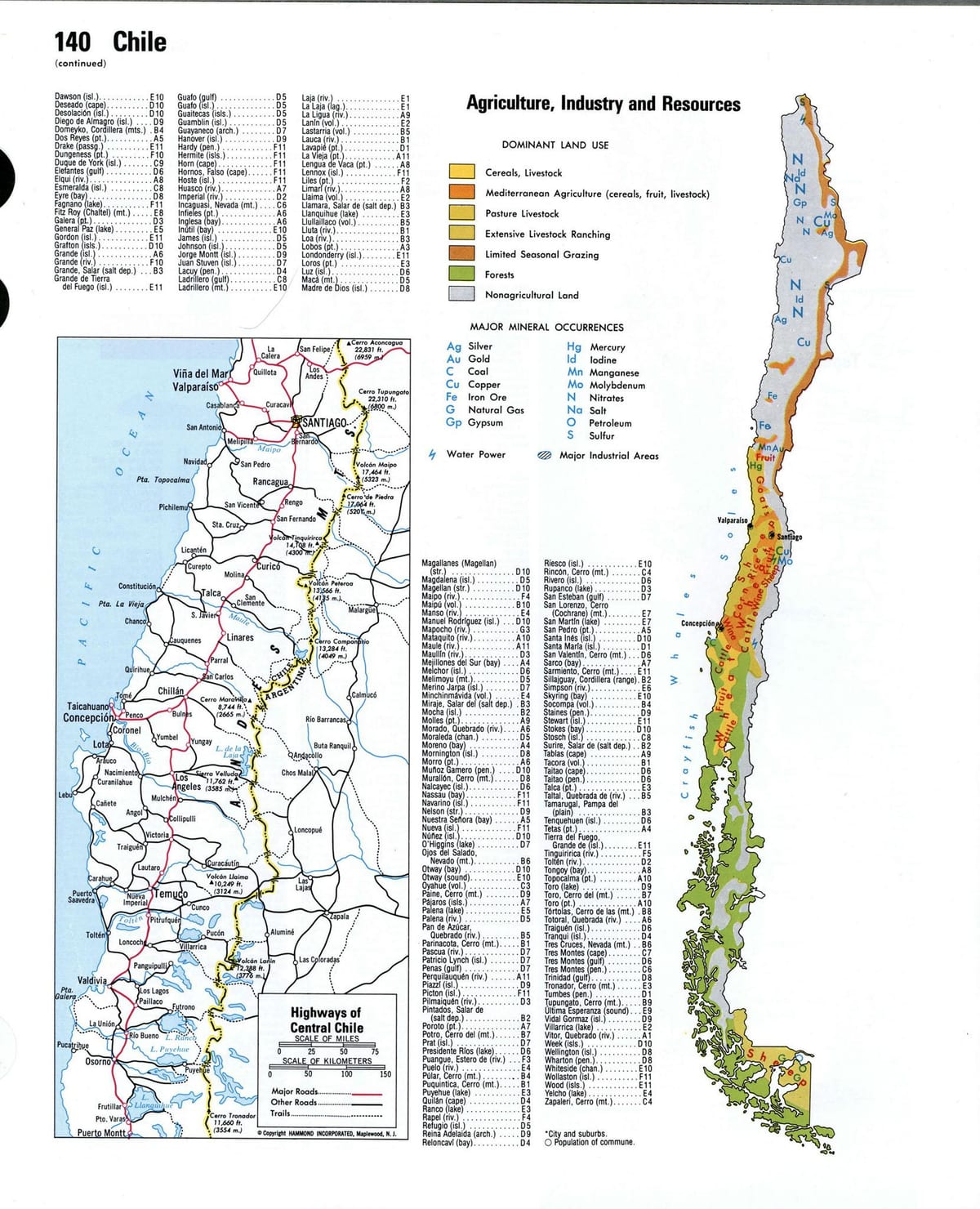 Mapa Chile přírodních zdrojů 