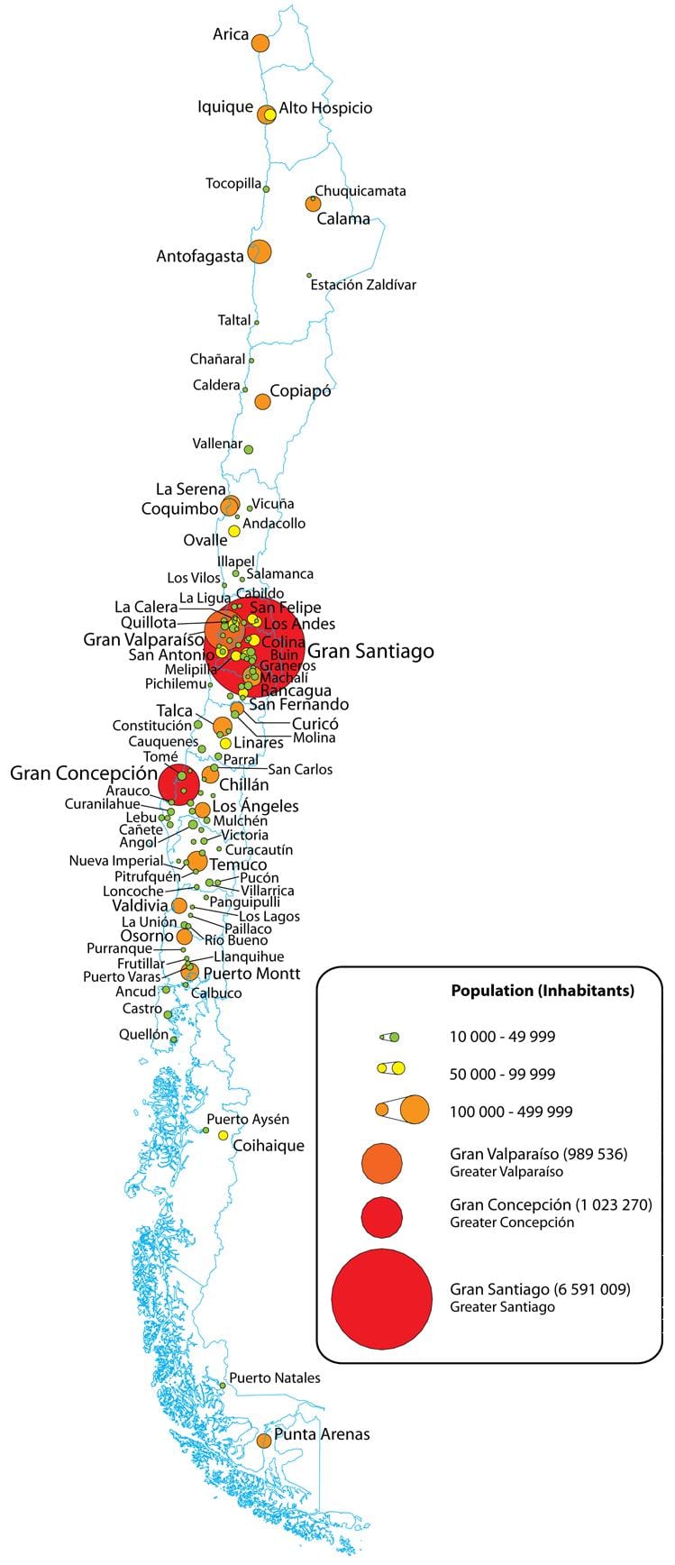 Chile mapa hustota obyvatel