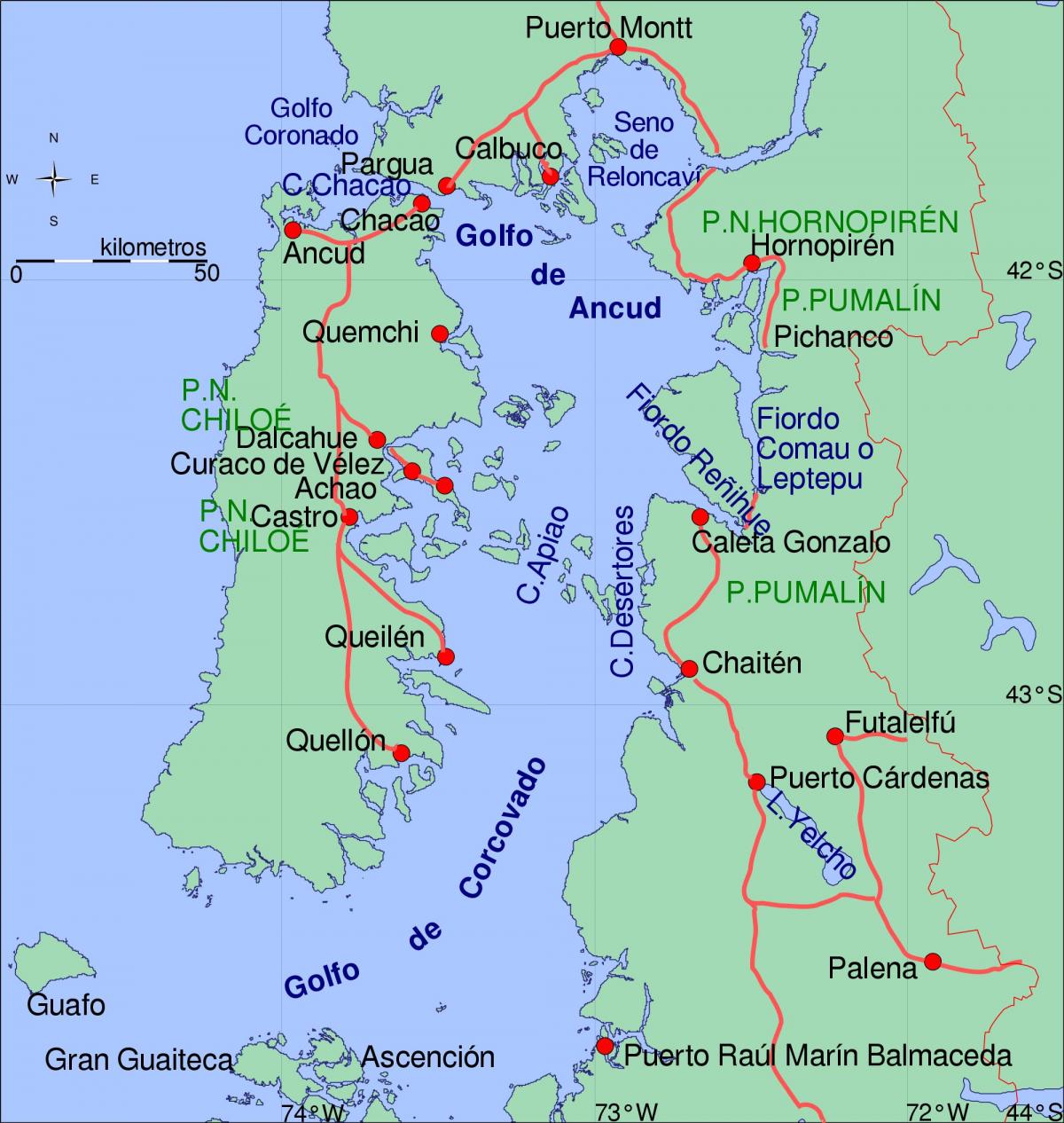Mapa chiloe, Chile