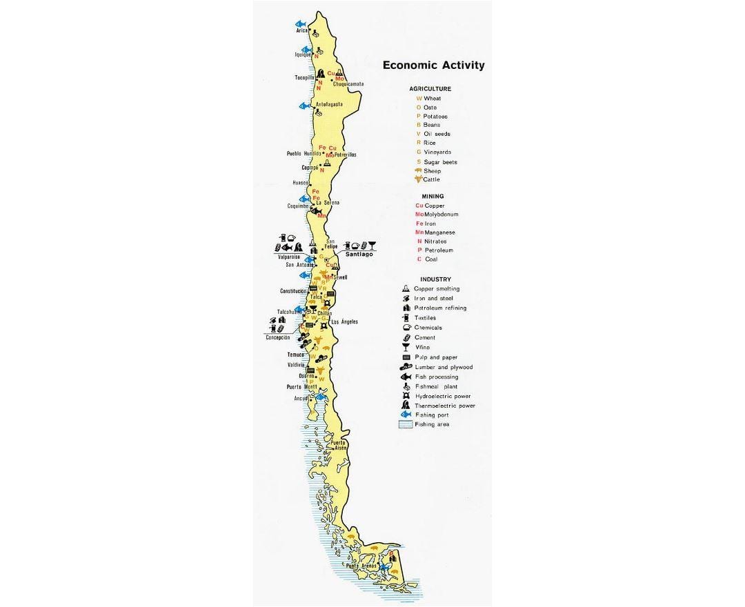 Mapa Chilských přístavů