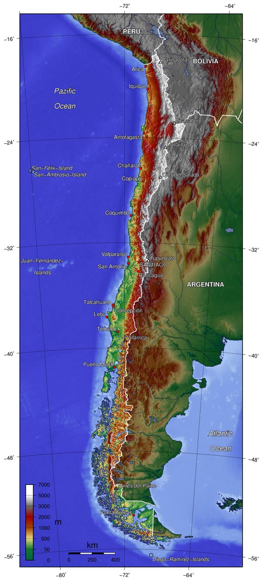 Chile geografie mapě