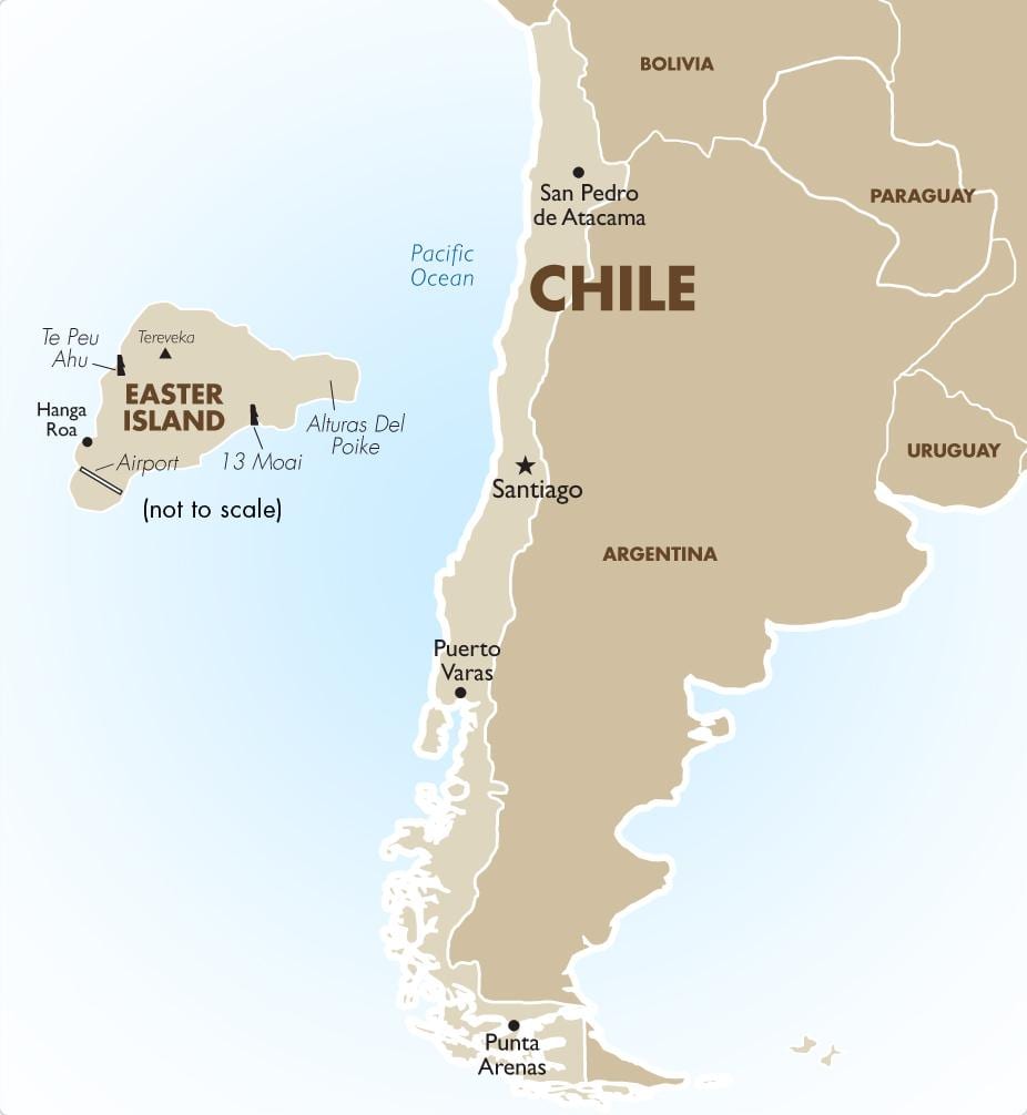 mapa Chile včetně velikonočního ostrova