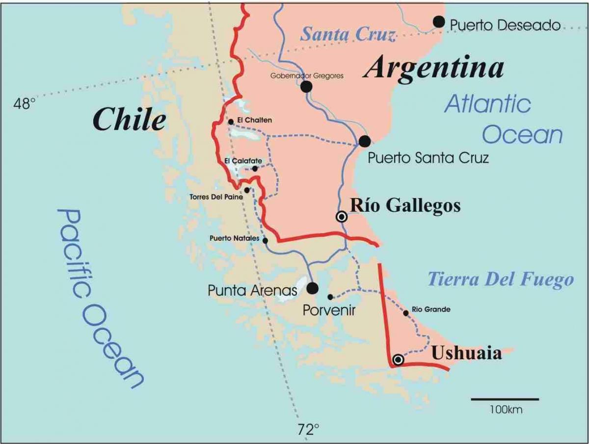Mapa patagonie, Chile