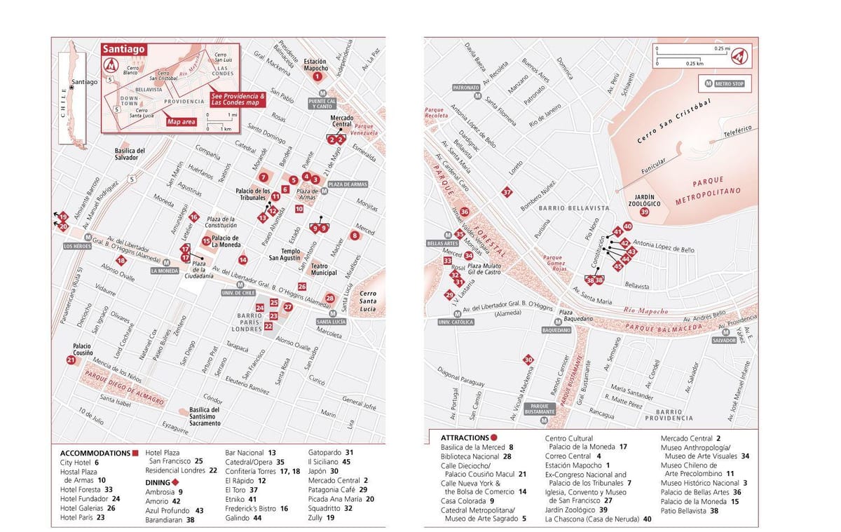 v centru města santiago Chile mapě