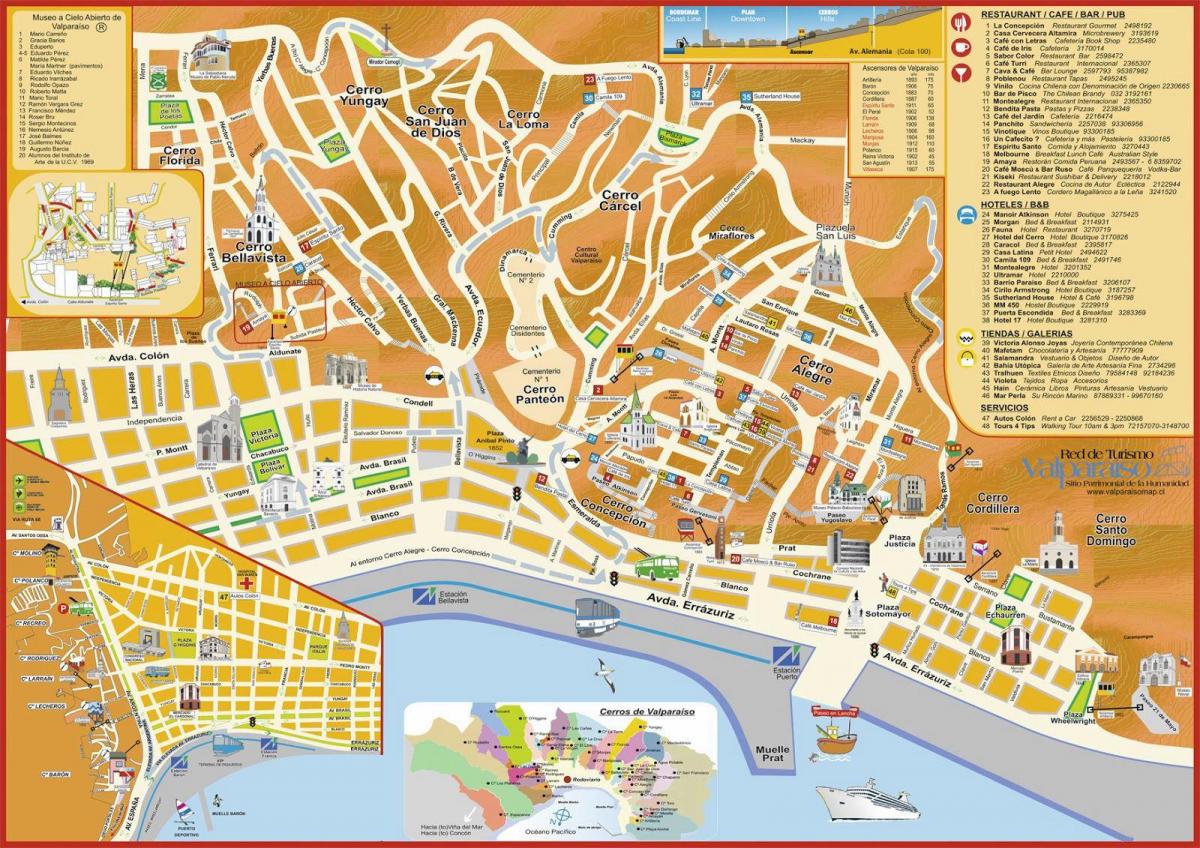 turistická mapa valparaiso, Chile