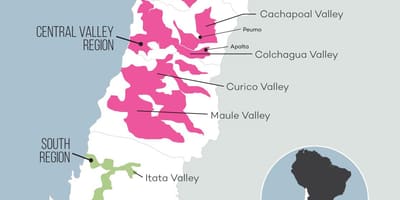 Mapa centrální údolí Chile