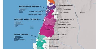 Chile víno, země, mapa