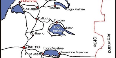 Mapa jezerní oblasti Chile